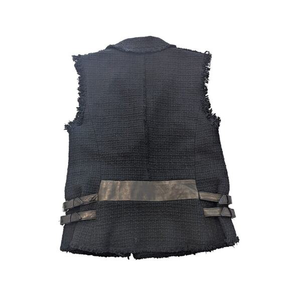 Rebecca Taylor Tweed Motorcycle Zip Vest Black Leather Size 4 - Picture 3 of 8